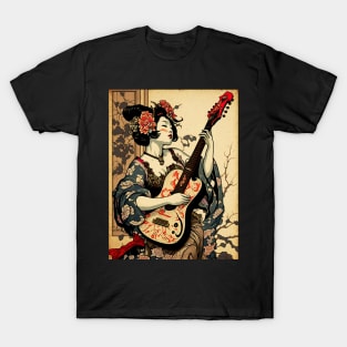 Traditional Japanese Geisha Playing Guitar T-Shirt